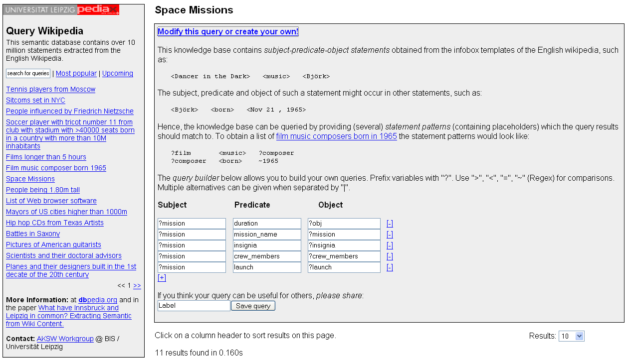 Query Wikipedia Space Missions Query